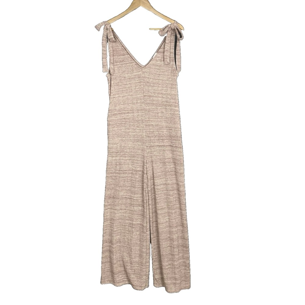 By Together Ribbed Wide Leg Tie Shoulder Jumpsuit Womens M Boho Chic Resortwear
